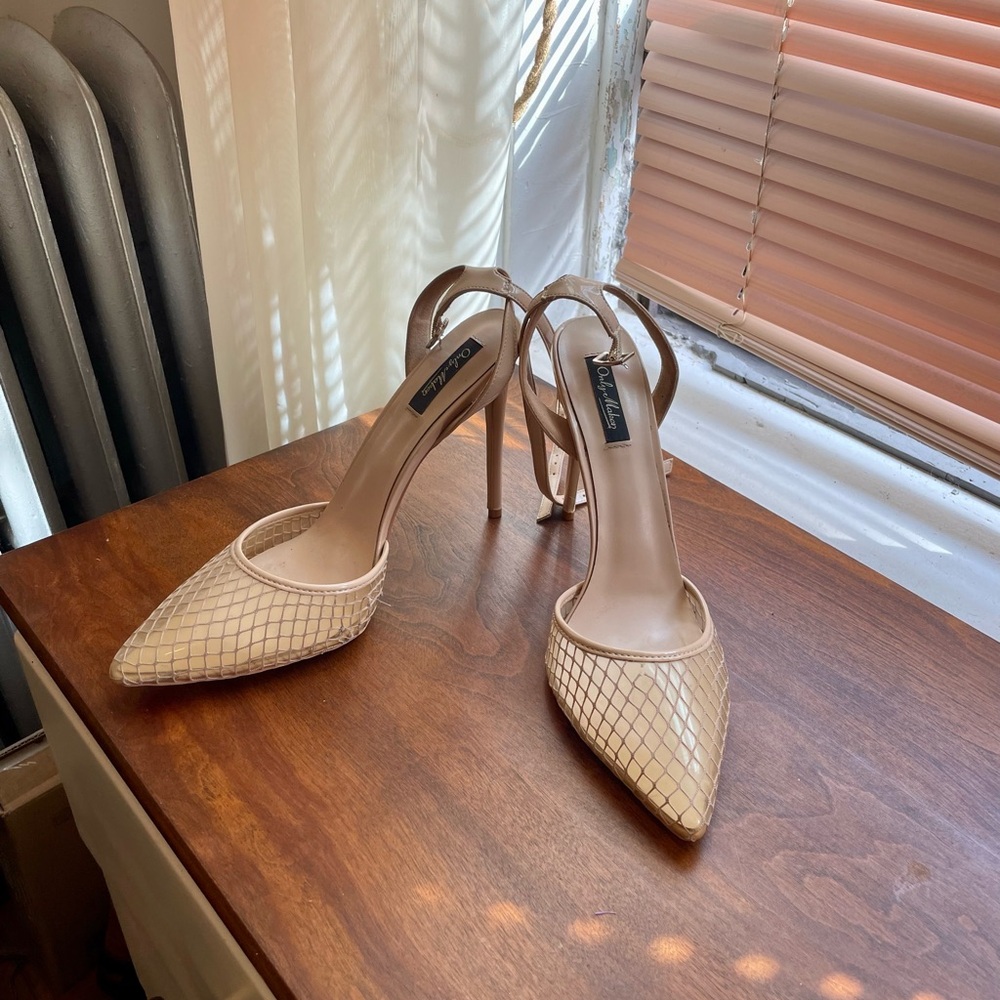 Elegant Beige Fishnet Heels